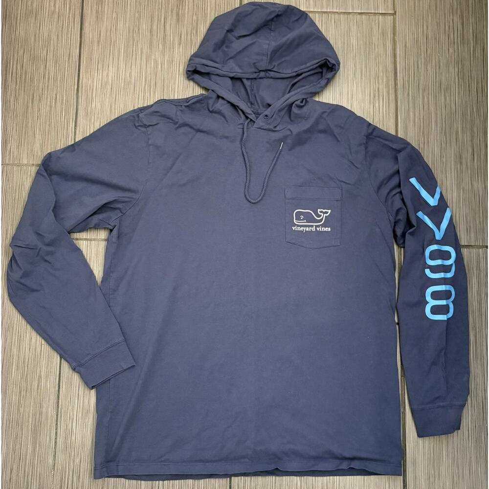 Vineyard Vines Micro Whale Flag Long-Sleeve Harbor Performance Hoodie Tee Medium